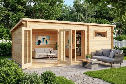 Alpholz Gartenhaus Atrium-E aus Holz, Gerätehaus 598x420cm mit 70 mm Wandstärke in Naturbelassen