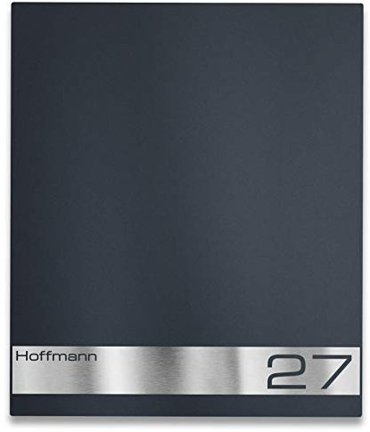 Metzler Briefkasten Toma mit Edelstahl Namensschild - Anthrazit RAL 7016 - Hausnummer & Name personalisierbar - Modernes Design - inkl. Befestigungsmaterial - Wandmontage - Schloss rechts