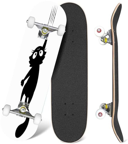 EFTOWEL Skateboards, schwarze Katze, die an der Wand kratzt, Silhouette von Cartoon-Katze, das klassische konkave Skateboard, coole Sachen, Teenager-Geschenke, Longboard, Extremsportarten für Anfänger