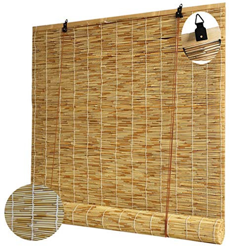 Persianas Enrollable de Caña Tejidas a Mano,Estores Ventana de Bambú Natural,Cortina Opacas Sombrilla Impermeable,Persiana de Paja,Respirable,Adecuado para Decoración de Jardin(90x220cm/36x87in)