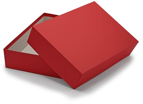 NEUSER PAPIER Geschenkbox mit Deckel DIN A4 – Aufbewahrungsbox Karton Rot bezogen – Geschenkkarton Schachtel stapelbar 302 x 213 x 70 mm, 5 Stück