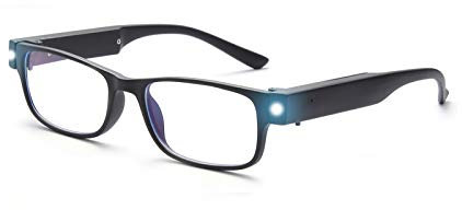SKYWAY Lesebrille mit Led Licht, Blaulichtfilter Lesebrille für Herren Damen USB Wiederaufladbarer Blendschutz UV-Schutz Schwarz 3.0 Dioptrien