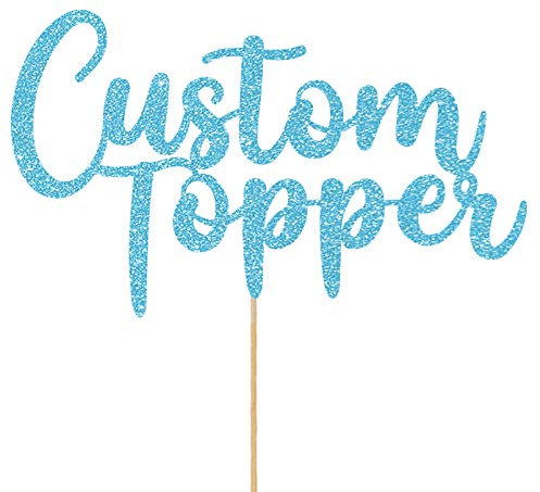 Any Text Personalised Glitter Cake Topper - Light Blue Name, Age, Words Glitter Cake Decoration and Sprinkles - Happy Birthday Decorations - Personalised Toppers for Cakes by Cakeshop