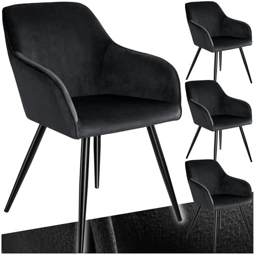 TecTake® Lot de 4 Chaises de Salle à Manger Chaises Rembourrées Fauteuil Salon Design Scandinave Pieds en Acier Noir Élégant avec Accoudoirs Chaise Coiffeuse, Chambre, Salon, Bureau, Cabinet