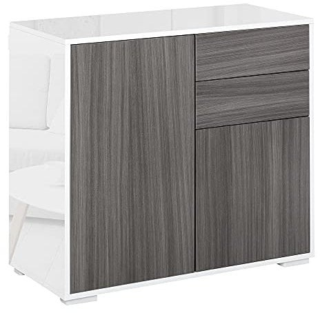 HOMCOM High Gloss Frame Sideboard, Side Cabinet, Push-Open Design with 2 Drawer for Living Room, Bedroom, Light Grey and White