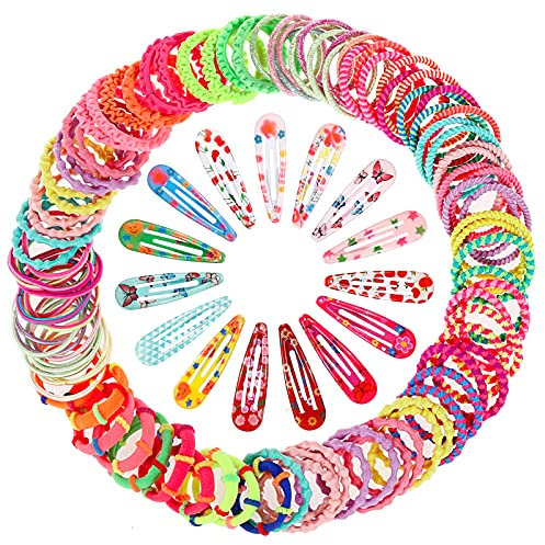 130 Stück Haarschmuck Set mit Elastische Haargummis Haarspangen Haarklammern Haarclips für Mädchen Kinder Baby