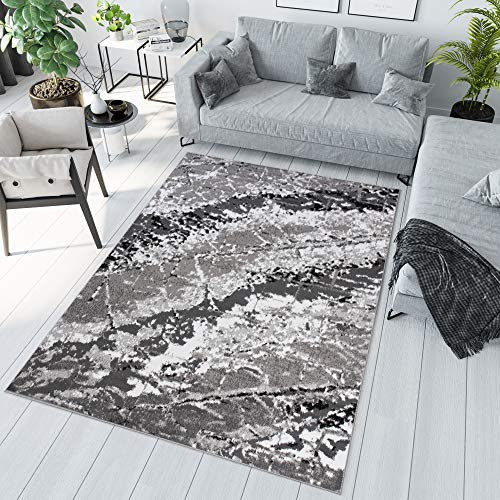TAPISO Maya Teppich Kurzflor Modern Grau Creme Dunkelgrau Meliert Streifen Splash Design Verwischt Wohnzimmer Schlafzimmer ÖKOTEX 160 x 230 cm