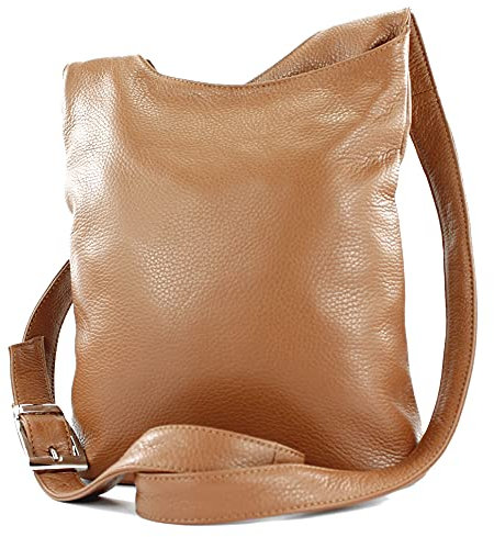 modamoda de T221 Damen Leder Umhängetasche Schultertasche Medium handmade in Italy, Farbe:Cognac