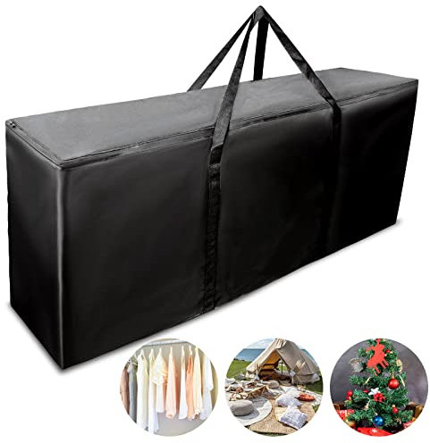RICHIE Garden Storage Bag Furniture Seat Outdoor Cushions Covers Storage Bag with Zipper and Handles, Heavy Duty Rip Proof 420D Oxford Fabric Waterproof Bag for Cushions, Anti-UV, Black128x32x50cm