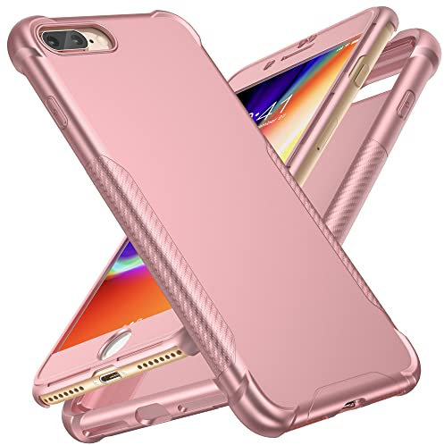 ORETECH Coque Compatible avec iPhone 7 Plus et iPhone 8 Plus avec 2 Protecteur d'écran Verre trempé, Mince Dur PC TPU Silicone Coque iPhone 8 Plus Antichoc Etui iPhone 7 Plus Housse 5.5 Pouces Or rose