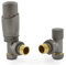 Hot Flow Matte Metallic Grey Cascade Angled Modern TRV Thermostatic Radiator Valve (Pair) Includes Angled TRV Body & One Lock Shield for Quick & Easy Temperature Control. Perfect for Energy Saving.
