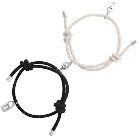 SALAN 2pcsset Lock Key Rope Braided Couple Bracelet A Pair Of Magnet Ball Hand Men And Women Gift Friendship Charms Rope Jewelry