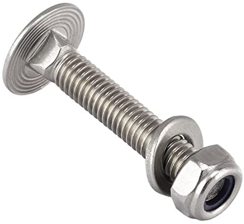 OPIOL QUALITY® Flachrundkopfschrauben M8x45 mit Selbstsichernde Muttern und Unterlegscheiben M8 (40 Stück) aus Edelstahl A2 V2A Set DIN 603/ DIN 985 / DIN 125 Schlossschrauben Sicherungsmuttern