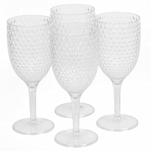 Cambridge CM07655EU7 Fete Weingläser im klar Diamantdesign, 4-teiliges Set, BPA-freier Kunststoff Weißweinkelche für den innen/Einsatz im Freien, Ideal für Partys und Camping, transparente Tassen