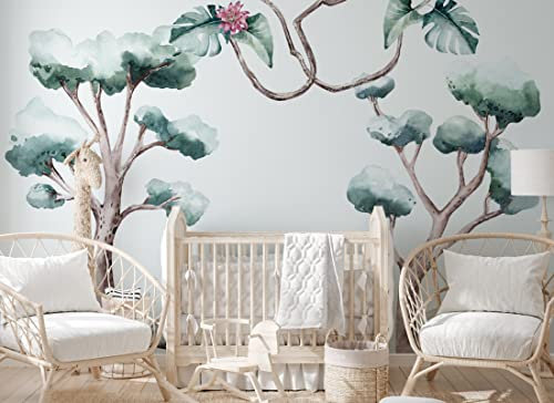 Osomhome | SAVANNA SPIRIT XL | Wandtattoo Kinderzimmer Wandsticker Tropische Bäume | Babyzimmer Wanddeko Tapete | Dschungel Selbstklebend Wandbilder (os4064)