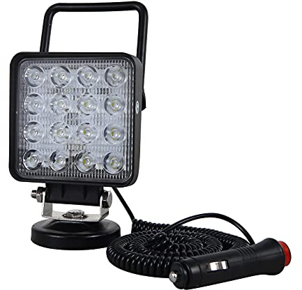 PICAA 1tlg 4 Zoll LED Arbeitsscheinwerfer mit Magnetfuß, Quadrat 48W Led Spotlicht Lightbar Auto Offroad 4x4 LKW Traktor 12V 24V Zusatzscheinwerfer