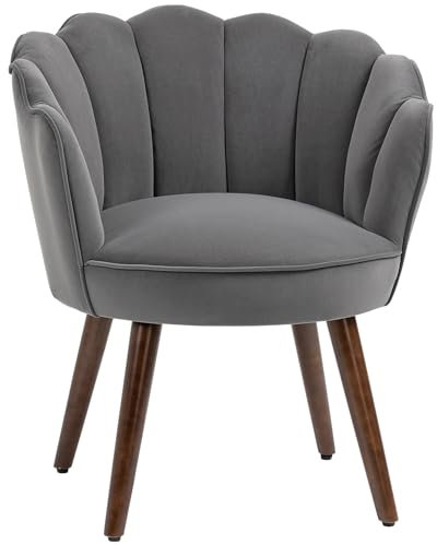 HOMCOM Fauteuil Coquillage Fauteuil de Salon Chambre avec Dossier et Coussin Aspect Velours Pieds en Bois hévéa dim. 66L x 66l x 78,5H cm, Gris
