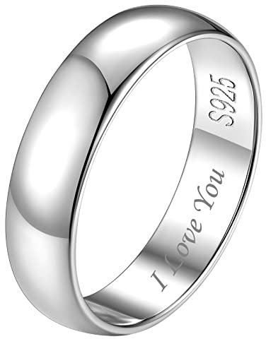 FindChic Herrenringe Silber 925 Silberringe Damen 5mm Ehering Personalisiert Verlobungsringe Partnerringe für sie und ihn Polierte Promise Ring mit Gravur Paar Modeschmuck Größe 57