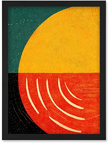 Wee Blue Coo Simple Bold Abstract Modern Painting Teal Mustard Coral Black Artwork Framed Wall Art Print A4