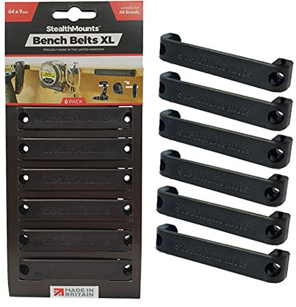 StealthMounts Black Bench Belt XL - Universal Tool Holder | Bench Belt Extra Large | Perfect Tool Hanger for Power Tools, Tape Measures and Belt Clips (6 Pack)