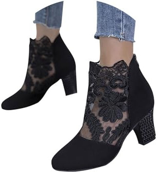 EGSDMNVSQ Sandali Pizzo Donna Scarpe con Tacco Alto con Tacco Grosso Stivaletti Trasparente Petalo Ricamato Stivali Eleganti Traspirante Estive