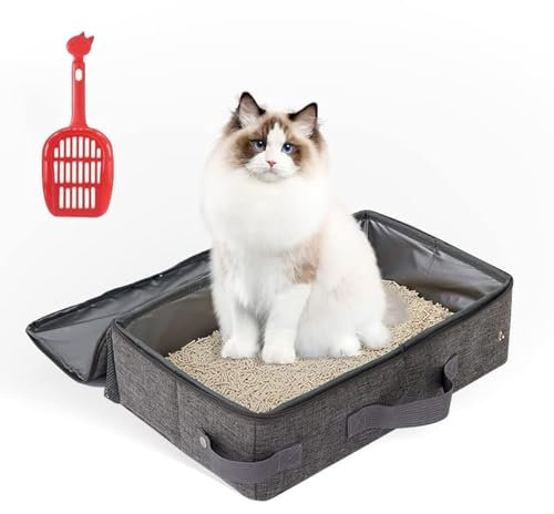 HIKEMAN Tragbare Katze Reisetoilette - Faltbare Reise-Katzentoilette,Katzentoilette Aus Oxford-Stoff mit Griff für Reisen im Freien mit Haustieren (grau)