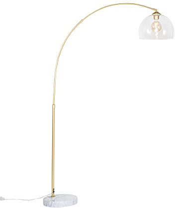 Qazqa - Moderne Bogenlampe aus Messing mit klarem Glas - Arc I Wohnzimmer I Schlafzimmer - Stahl Länglich - LED geeignet E27