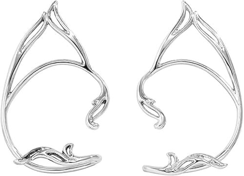 Cubahoop 1-Paar Einfache Ohrmanschette Ohrring Elf Haken über Ohr Ohrringe Nicht Pierced Hohle Katze Ohr Ohr Ohr Ohr Schleife Ohrringe für Frauen und Mädchen (Silber)