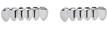Paowsietiviity Grills Hip Hop 6 dents supérieures inférieures pour Halloween Cosplay Fond argenté, 5x1.3cm 4x1.1cm, Plastique