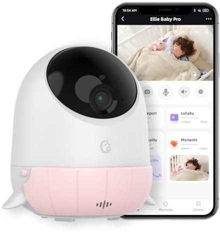 Ellie Babyphone mit Kamera und App, 2K Intelligentes Baby Monitor, Nachtsicht Zwei-Wege-Audio,AI Cry Beruhigendes Schlaflied, virtueller Zaun, Schlafanalyse, Temperatur- & Feuchtigkeitssensor
