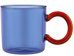 Karaca Boli Borosilikat Becher 340 ml - Elegantes Glas Teeglas mit Blauem Henkel, Hitzebeständiges Material für Heißgetränke