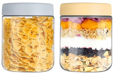 YUEYEE 2 Pack 16 oz Overnight Oats Jar,Preserving Jars with Screw Lid for Overnight Oats Salad Yoghurt Pudding Chutney Jam Reusable Glass Jars with Lids as Storage Jar
