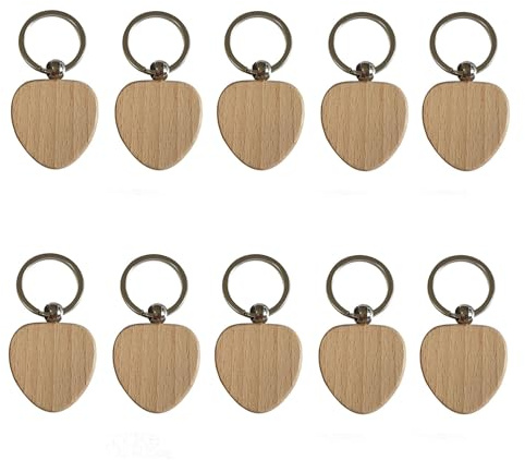 Lot de 10 porte-clés en bois vides pour gravure, cru, pour cadeaux, fournitures artisanales (cœur)