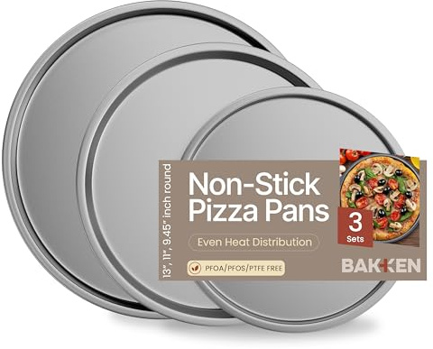 Bakken Swiss Pizza Tray Set 3-Piece – Gray Ceramic Coating, Non-Stick, Round Steel Pizza Pans - Dishwasher Safe, Premium Bakeware for Home Cooking Heatly coating