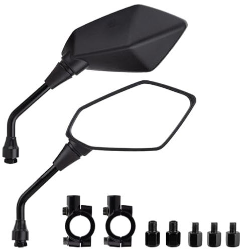 CICMOD Motorrad Spiegel Universal Rückspiegel Set mit Halterung M8 M10 Rechtsgewinde Linksgewinde Seitenspiegel Fit für Motorrad Sport Choppers Scooter Cruiser Moped, Schwarz