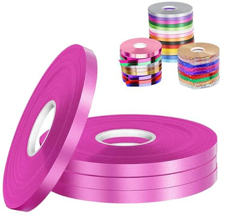 POPOYU Ruban Cadeau 5MM, 4 Rouleaux Ruban de Ballon Serti Ruban Arc, 50M/Roll Ruban Décoratif Cadeau pour Décorations de Fêtes Artisanat Emballage Ballon Fleur Mariage Anniversaire et Noël