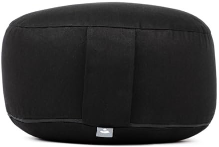 Bodhi Meditationskissen Rondo ECO | Yogakissen mit Bio Dinkelfüllung | Bezug aus 100% Baumwolle | Waschbarer Bezug mit praktischer Trageschlaufe | Höhe 20 cm (schwarz)
