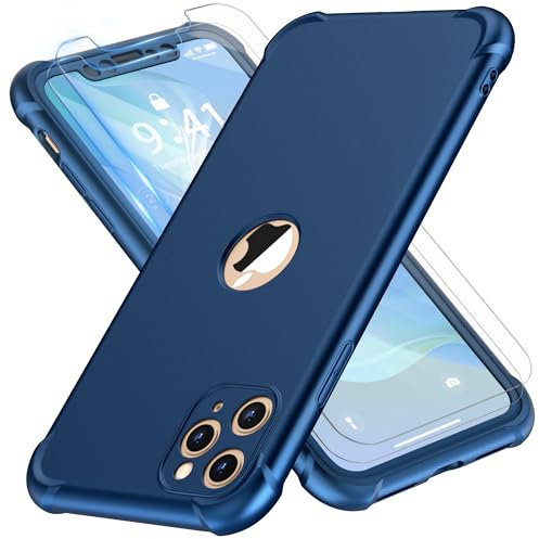 ORETECH für iPhone 11 Pro Hülle, mit 2 Stück Schutzfolie, 360 Grad Ganzkörper Stoßfest Kratzfest Silikon Handyhülle für iPhone 11 Pro 5,8 Zoll, Blau