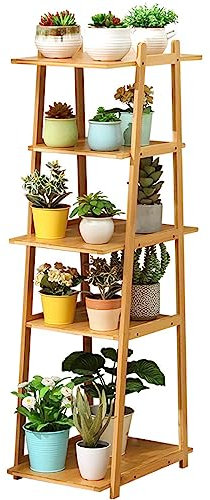 ASHILD Support pour Plantes en Bambou, Échelle à 2/3/4/5 Niveaux pour Pots De Fleurs, Étagère De Rangement D'angle Autoportante pour Intérieur Extérieur,D,Naturel