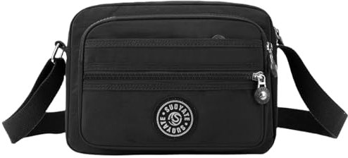 FAVORTALK Umhängetasche Damen Schwarz Crossbody Bag Handytasche mit 4 Reißverschluss und Verstellbarer Schultergurt,DJB01505