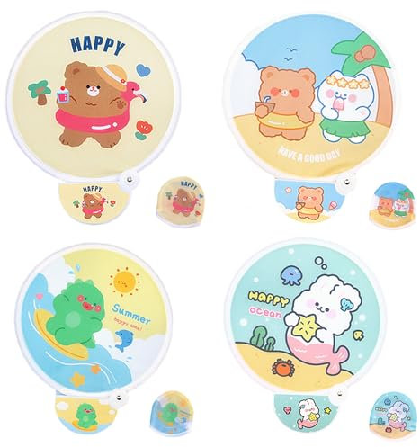 JIUMO Foldable Hand Fan Cute, Foldable Hand Fans for Women Compact Cooling Fans,Round Fans,Portable Fan for Travel,Event, Outdoor Games,Party Favors Festival Gift (4 PCS)