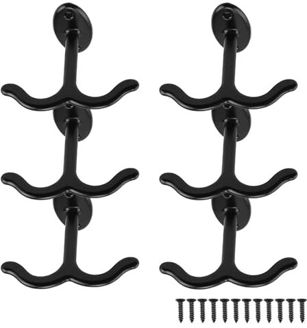 LWLWA 6 Pièces Crochet Plafond, Noir Crochet Porte Clef, Métal Crochet Cuisine, Suspendu des Deux Côtés, avec Vis, pour Murs et Plafonds de Cuisines, Salles de Bains, Chambres