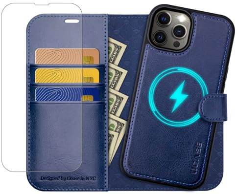 OCASE Abnehmbare Hülle iPhone 12 Pro Max Handyhülle 2-IN-1 [Magnetische Hülle] [Kabelloses Laden] [Displayschutz] [Kartenfach] RFID Schutzhülle Etui Klapphülle(2in1) Blau