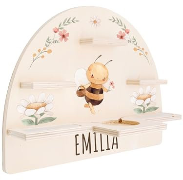 Bärenfreunde® - Personalisiertes Tonie Regal für Kinderzimmer - Magnetisches Toniebox Regal für Toniebox & Figuren mit abgerundeten Ecken & Kanten (Biene Blumen)