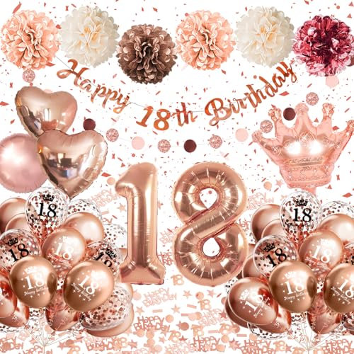 18 Anni Decorazioni Ragazza, Palloncini 18 anni Compleanno Rose Oro, 18 Anni Compleanno Ragazza, Decorazioni 18 Anni Addobbi Happy Birthday Palloncino, 18 Numeri Coriandoli Ragazza Decorazioni Festa