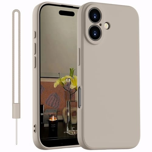 Kukiwhy Coque de protection en silicone pour iPhone 16 Plus 6,7 (2024), fine en silicone liquide, résistante aux rayures et aux chocs, gris titane