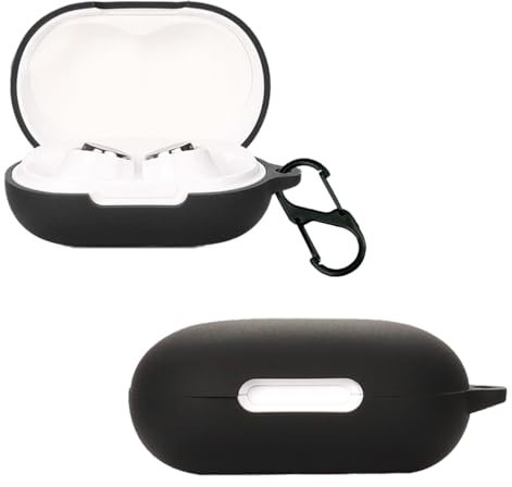carinacoco Silicone Case for Anker soundcore Space A40 with Carabiner, Soft and Flexible, Ultra-Thin Shockproof Cover Slim-Fit Anti-Fall Earphone Case for Anker soundcore Space A40, Black