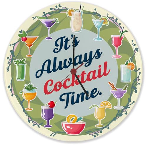 speecheese Cocktails Wanduhr aus Glas - Cocktail Time Wandkunst für Ihre Bar Deko - EIN Kunstwerk für Ihr Zuhause oder die Hausbar