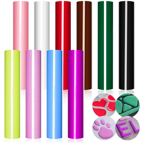 3D Puff Heat Transfer Vinyl 10 x 12 - 10 Sheets Puffy HTV Vinyl for DIY Clothing,Shirts,Logos,Hats,Fabric Foaming Iron on Vinyl Compatible with Heat Press Craft Cutter