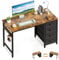 ODK Kleiner Schreibtisch mit 4 Schubladen, 100x48x75.7cm Computertisch Umkehrbarer Bürotisch mit Kopfhörer Halter, PC Tisch Holz für Heimbüro, Braun